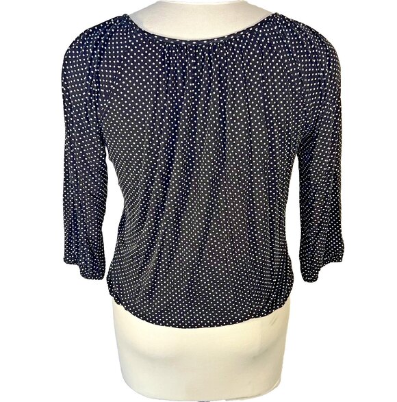 Michael Kors Blouse Womens XL Peasant Top 3/4 Balloon Sleeve Polka Dot - Picture 3 of 9